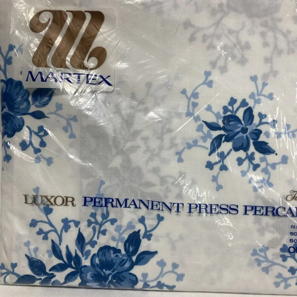 Martex Blue White Floral Twin Fitted Sheet Only‎ Percale USA Westpoint Pepperell